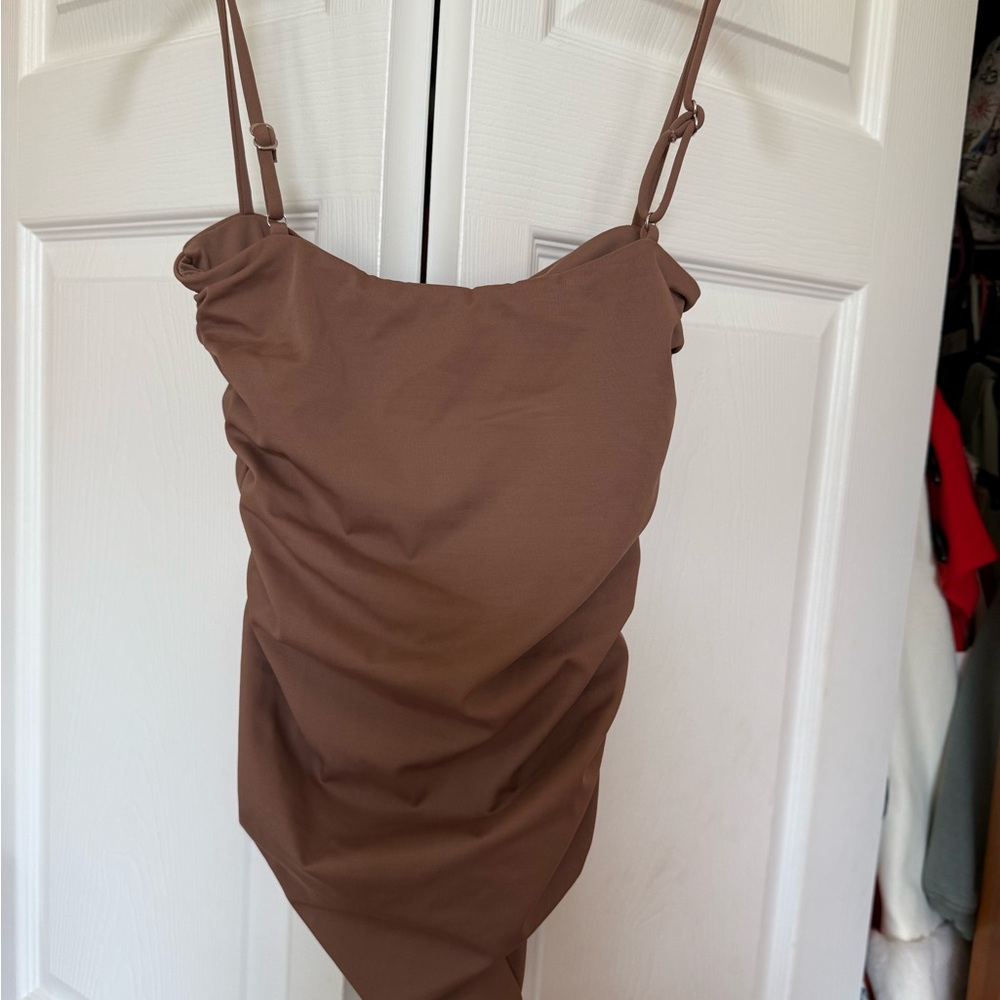 Brown Ruched Sleeveless Dress
